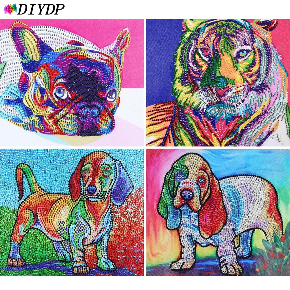 

DIYDP 5D DIY Diamond Painting Dog Special Shape Partial Round Rhinestones Embroidery Mosaic Cross Stitch Tiger Home Decor Gift