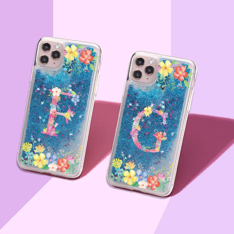 Чехол для iPhone 11 X XS XR Max Pro 7 8 7Plus 8Plus 6 на заказ с надписью &quotInitials A to Z Flower Sparkle