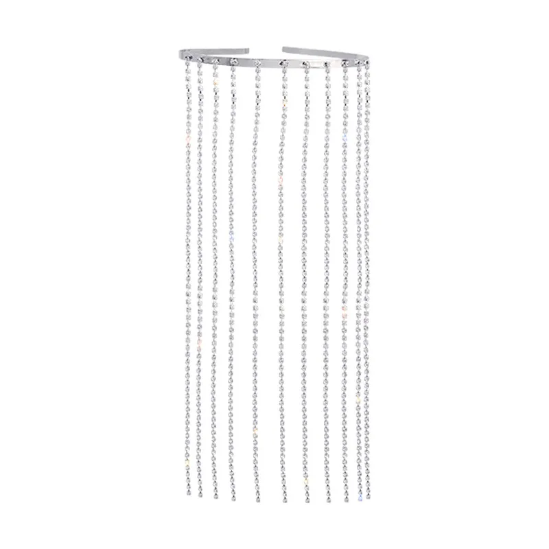 

Minar Luxury Full Rhinestones Long Tassel Hairbands for Women Lady Multi Chains Bling Bling Hairwear Hair Jewelry Accessories