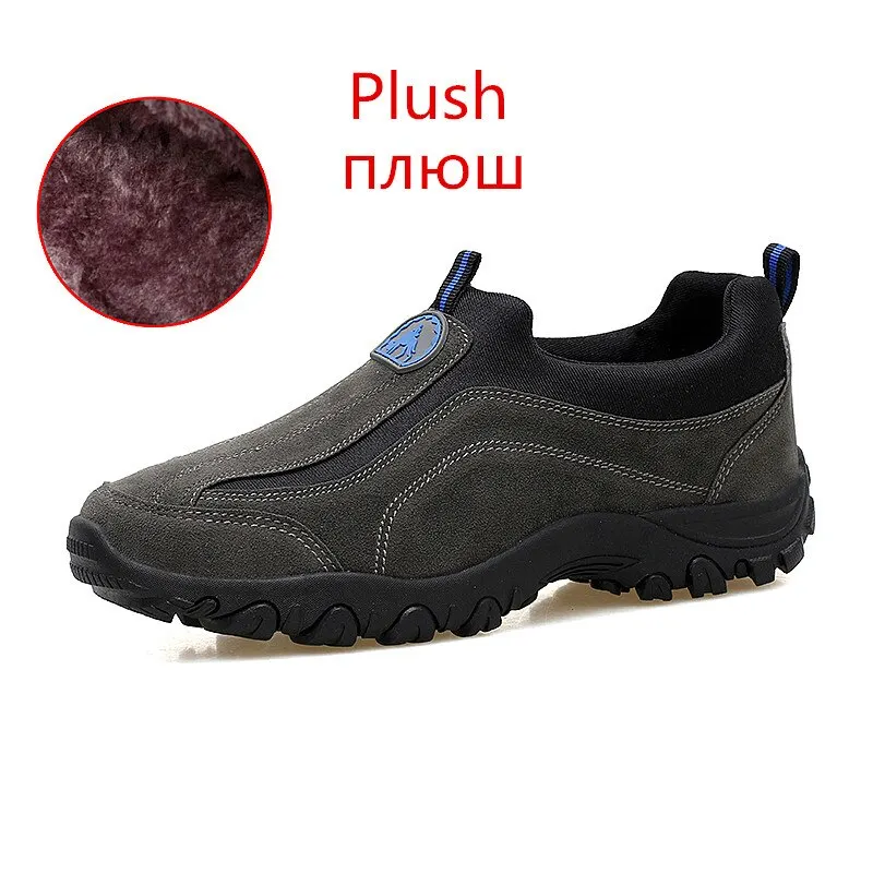 Gray Мужские ботинки на меху; коллекция года; теплые зимние ботинки; мужские зимние ботинки; Рабочая обувь; Мужская обувь; модные резиновые ботильоны - Цвет: Gray
