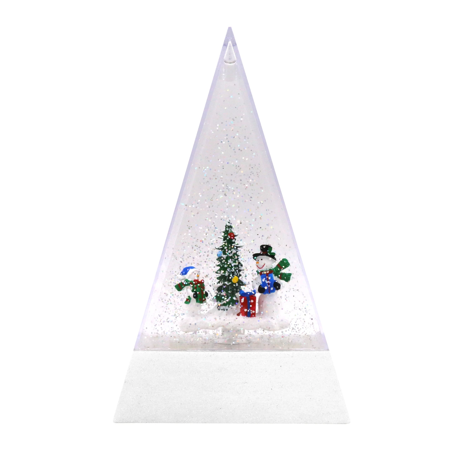 

Musical Christmas Snow Globe Lantern Triangle Decoration Home Lighted Snow Globe Water Glittering with Music USB and Battery