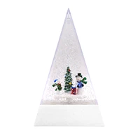 musical christmas snow globe lantern triangle decoration home lighted snow globe water glittering with music usb and battery