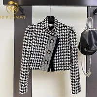 luxury brand tweed thousand bird lattice coat ladies elegant 2021 fall winter new fashion leisure short woolen jacket female