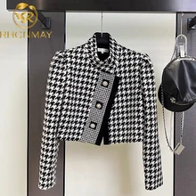 Luxury Brand Tweed Thousand Bird Lattice Coat Ladies Elegant 2021 Fall Winter New Fashion Leisure Short Woolen Jacket Female