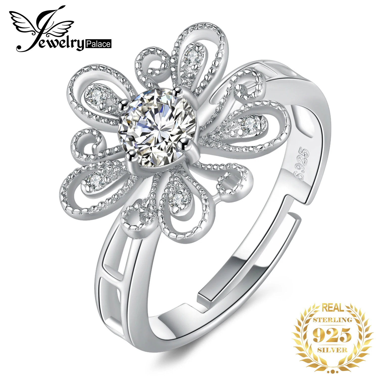 JewelryPalace кубического циркония CZ Milgrain Филигрань Цветок Регулируемый Открытое