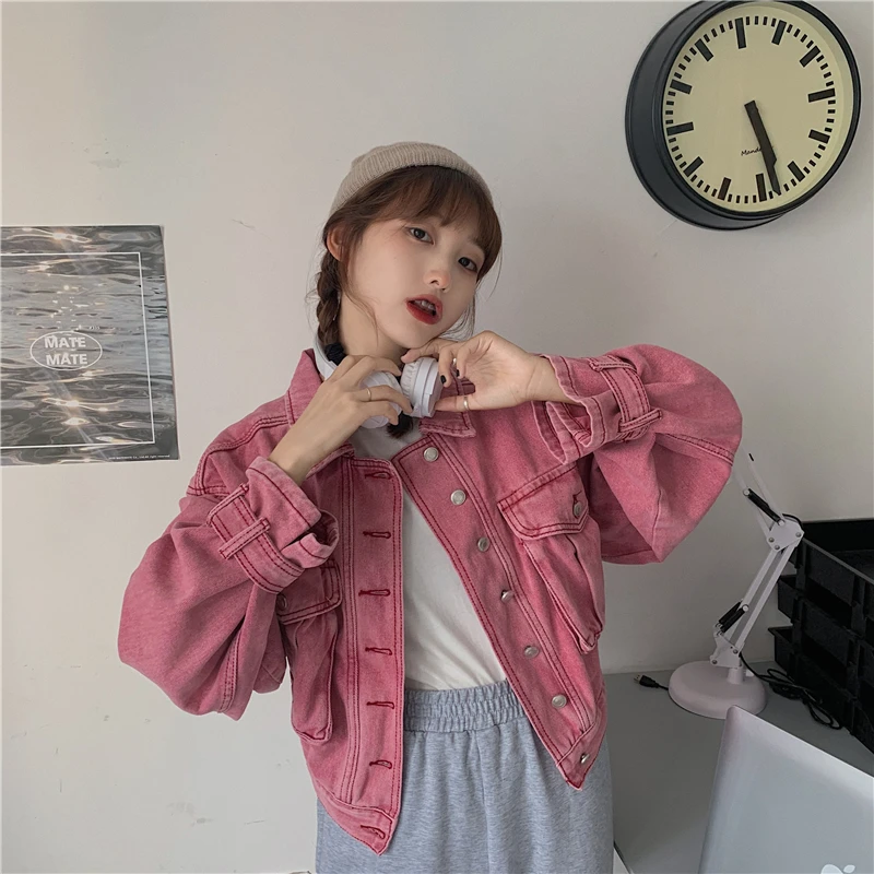 

2021 new spring and autumn retro all-match short jacket jacket solid color denim jacket women's free size
