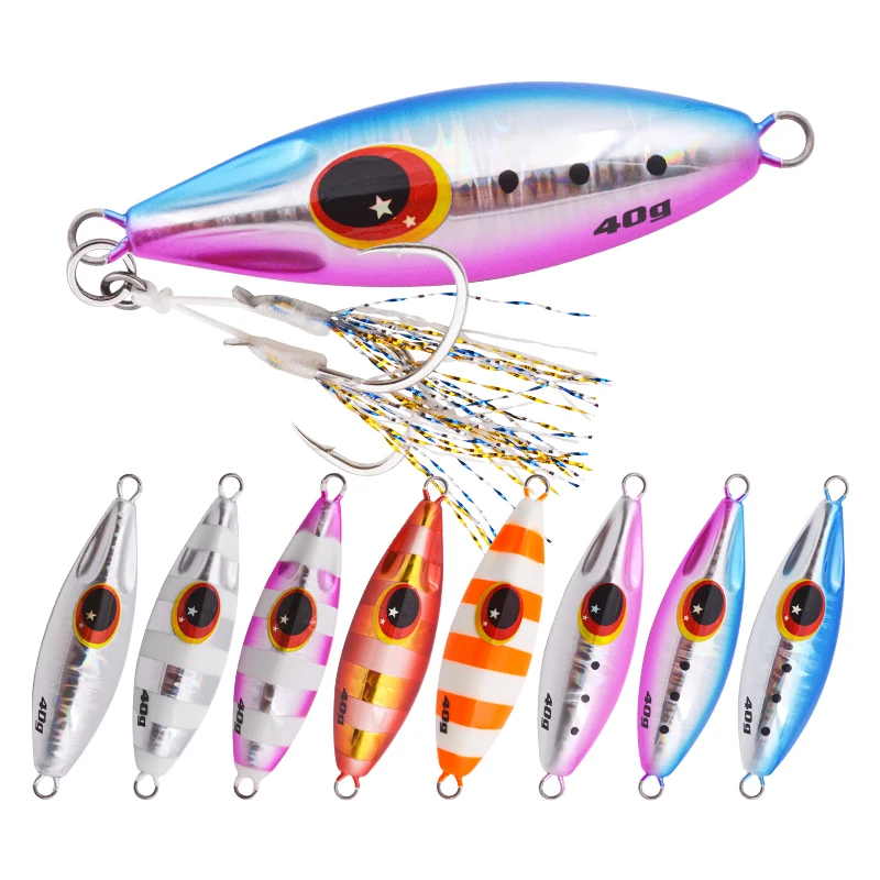 

FUNADAIKO 30g 40g Artificial Fishing Lure Jig With Pike Assist Hook Metal Slow Jigging Sea Hard Bait Fish Tackle Lures