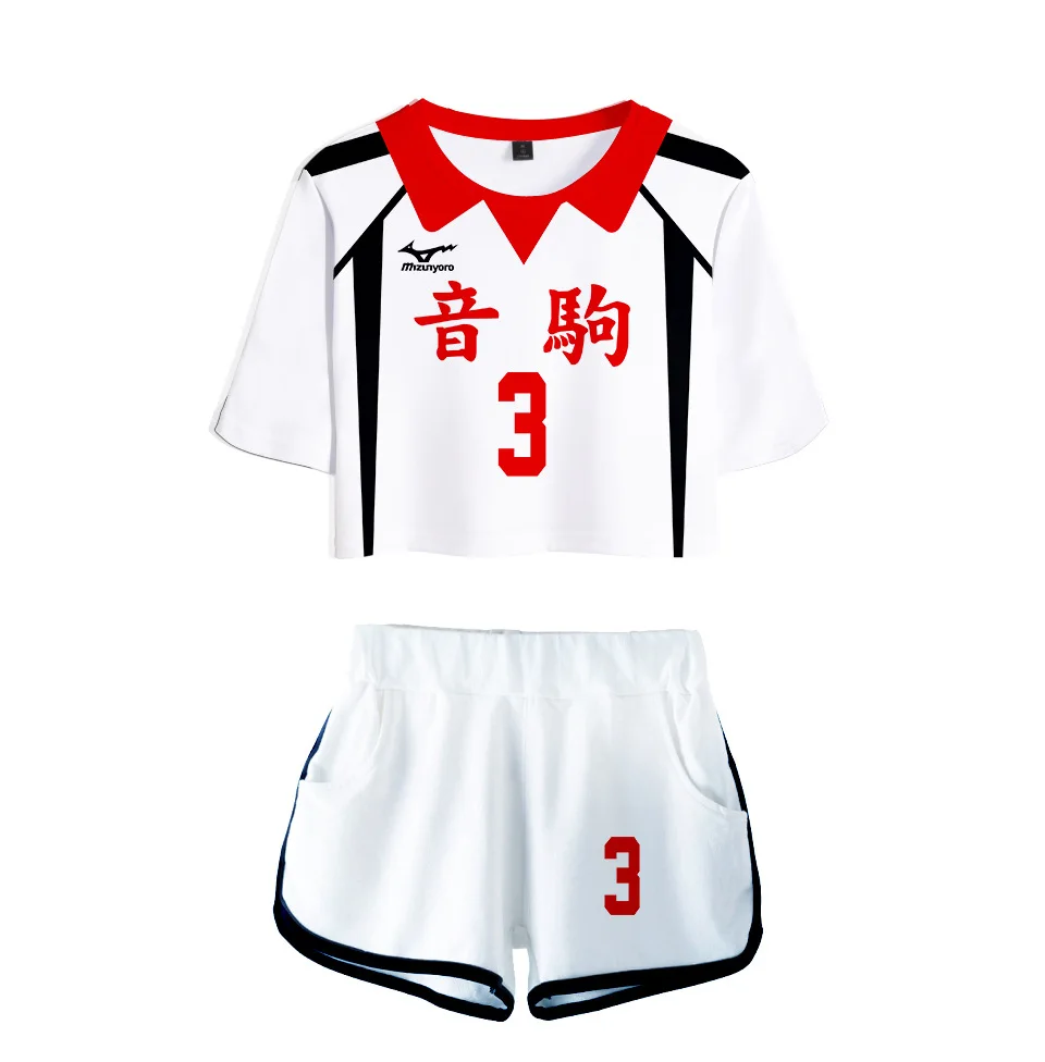 

2020 Fashion Volleyball Junior Character Women Tracksuit Haikyu!! Sexy Two Piece Sets Soft T-shirt Elastic Shorts Kpop Sexy Sty