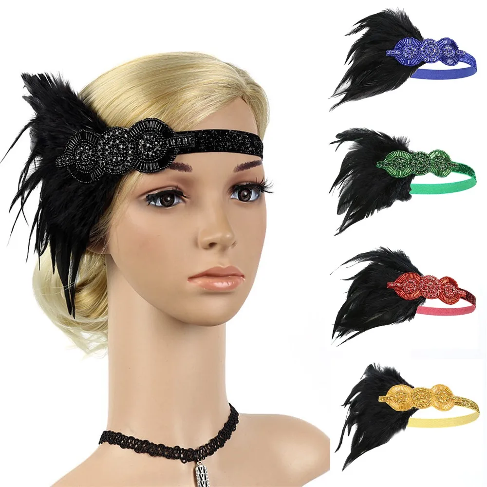 

Hair Accessories Women Hair Band 1920s Vintage Headdress Great Gatsby Party Headpiece Women Flapper Feather Headband