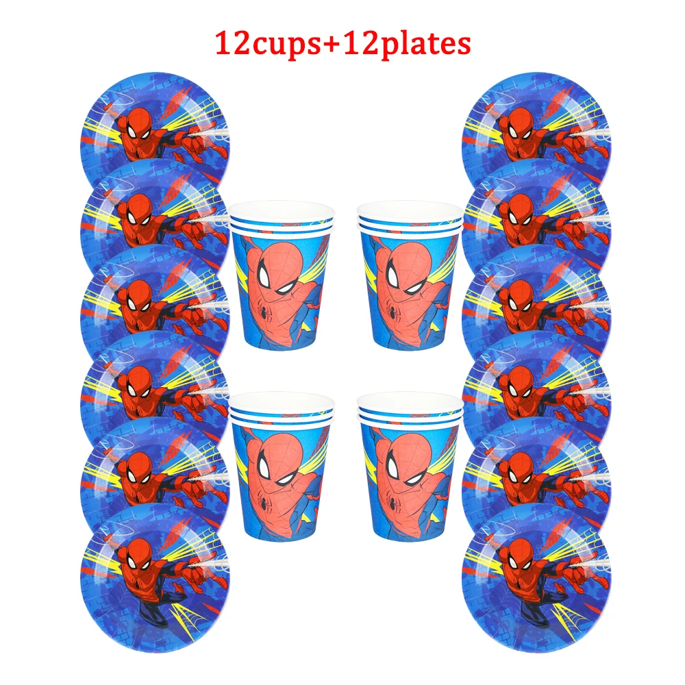 

24Pcs Cartoon New Style Spiderman Disposable Tableware Design Kids Birthday Party Paper Plate+Cup Supplies For 12 Kids