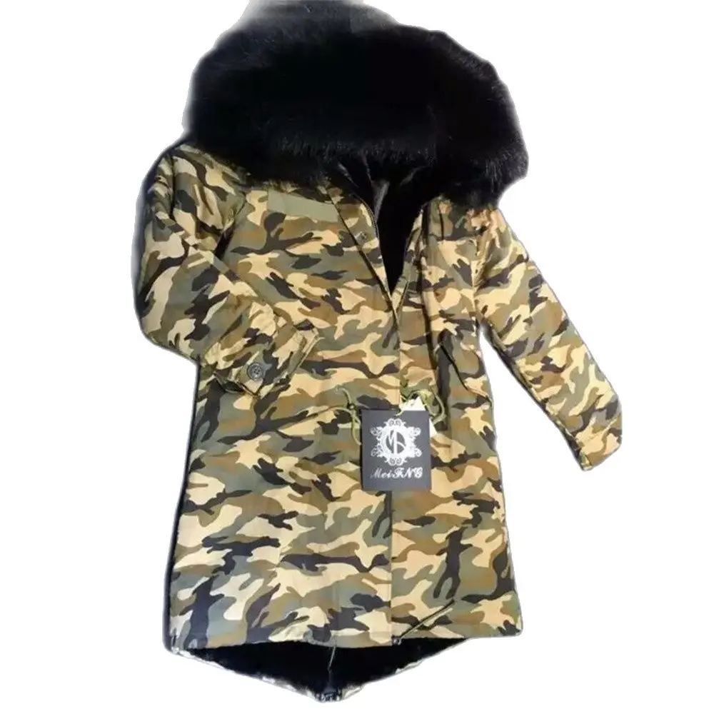 Длинная камуфляжная куртка на подкладке из искусственного меха с большим