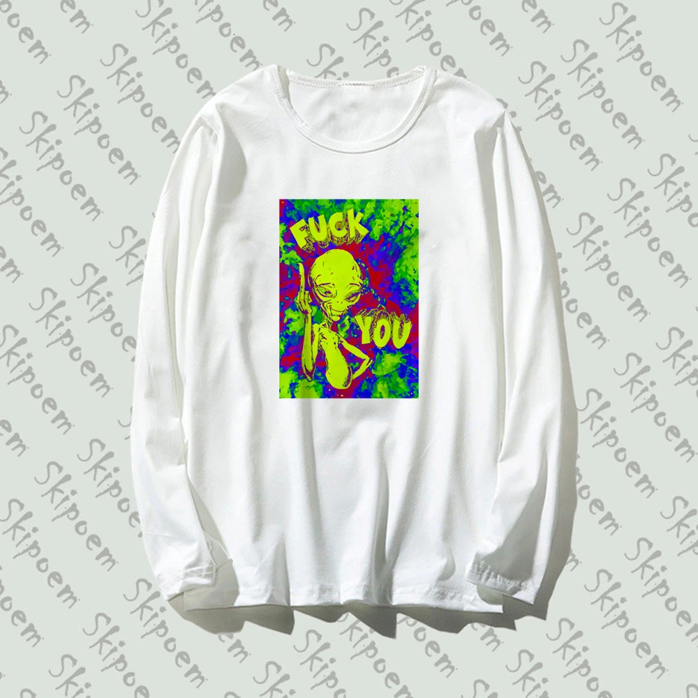 Psychedelic Alien Art Women Tshirt Punk Korean Style Aesthetic Tumblr Harajuku Long Sleeve Plus Size Cotton Streetwear Clothes | Женская