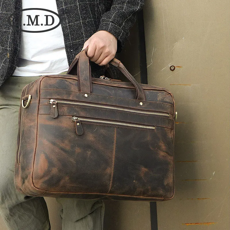 

J.M.D New Retro Genuine Leather Men's Bag Crazy Horse Leather Briefcase Men's Handbag