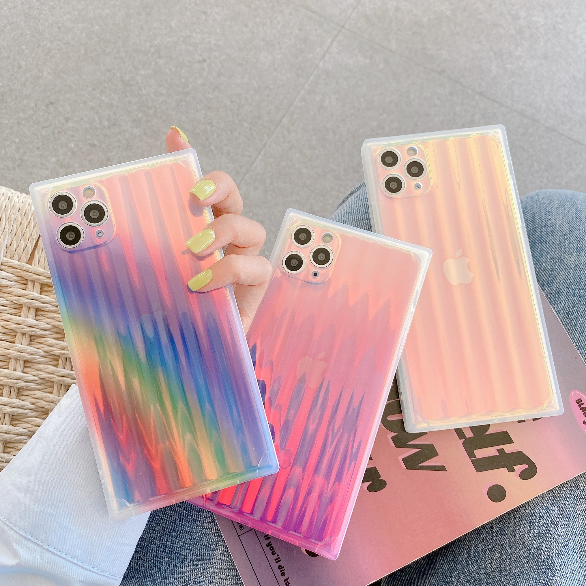 Роскошный квадратный лазерный Радужный чехол для iPhone 11 7 8 Plus XR X XS pro Max Блестящий