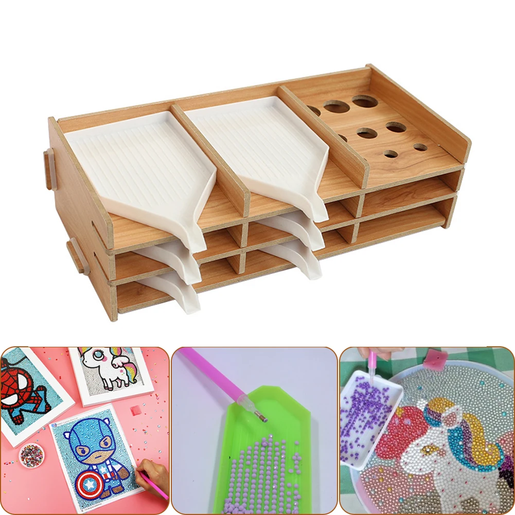 

5D DIY Diamond Painting Tray Rack Multi-Layer Wooden Rack Drilling Diamond Painting Tools Holder For Diamond Art Kits
