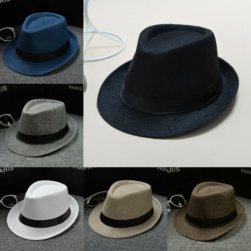 

Unisex Hat Panama Straw Fedora Trilby Cap Foldable Travel Brim Wide Mens Ladies Fedora Cowboy Summer Hats
