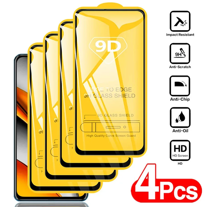 

1-4Pcs 9D Tempered Glass for Xiaomi Redmi Note 10 9 8 Pro 10s 9s 8T 9T 9A 9C Screen Protectors for Poco X3 Pro NFC F3 M3 M4 Pro