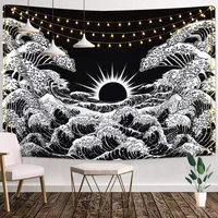 sepyue wave tapestry kanagawa great wave wall tapestry with sun tapestries black and white tapestry for room art printing
