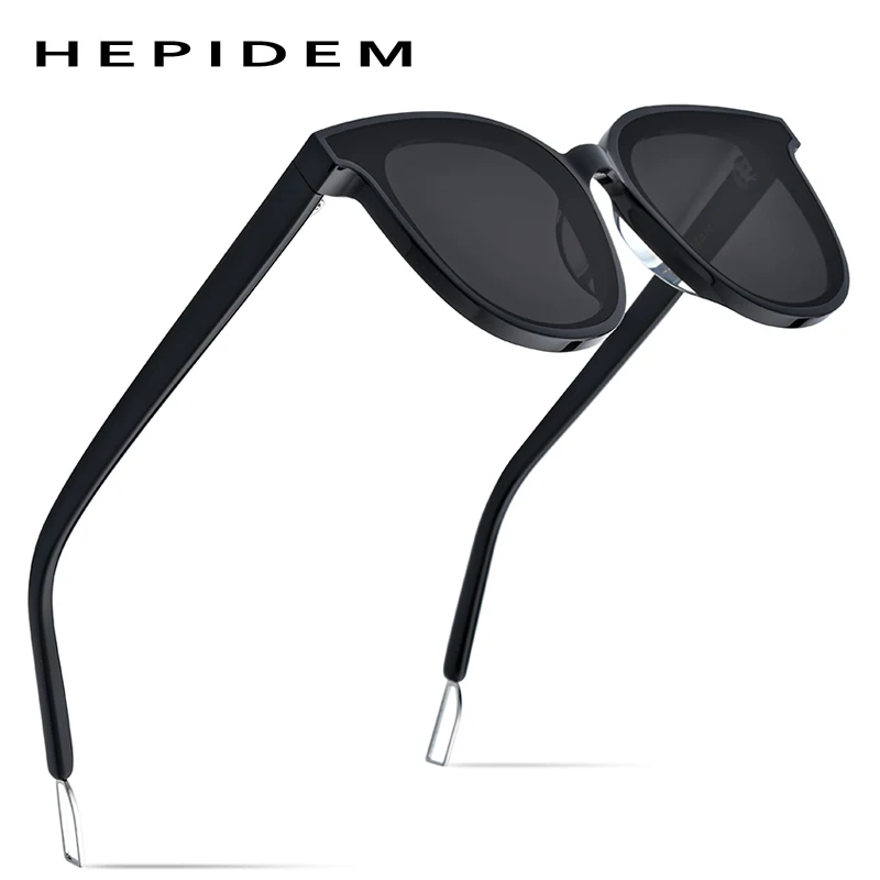HEPIDEM новые круглые солнцезащитные очки из ацетата Ретро Мужские нежные брендовые дизайнерские солнцезащитные очки для женщин винтажные зеркальные UV400 Ma Mars - Цвет линз: Black Gray