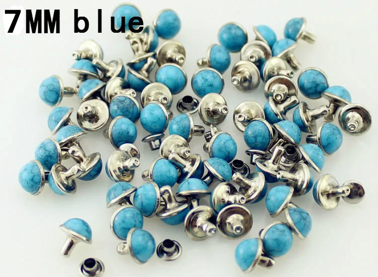 7mm blue Новая мода 100 компл./лот Акрил Бирюзовый и латунные заклепки для кожи шипами и стразами для одежды diy аксессуары для одежды - Цвет: 7mm blue