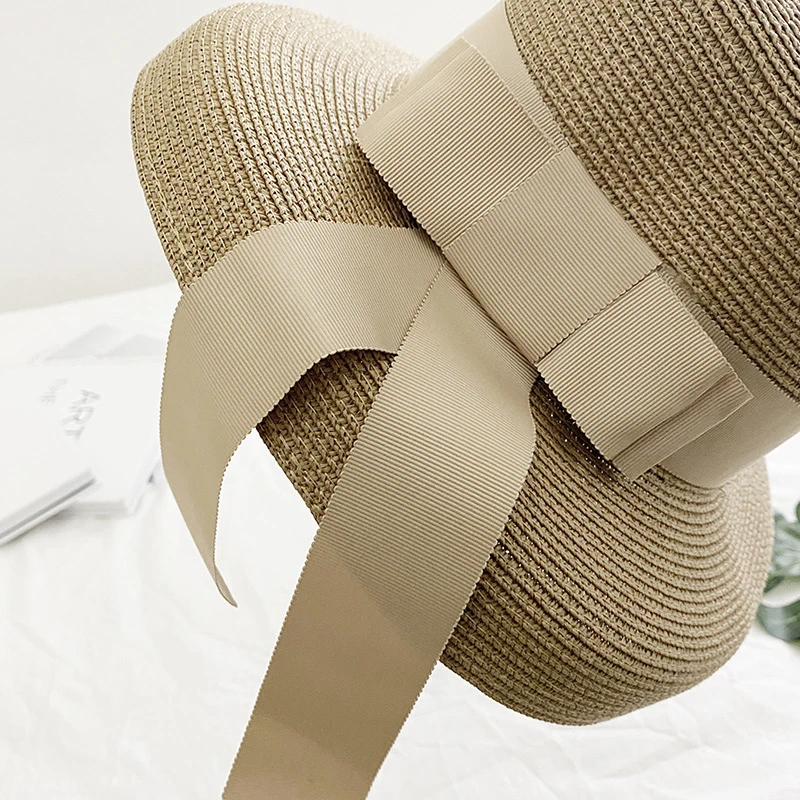 

Women Sun Hat Sunscreen Block UV Protection Panama Bow Cap Summer Knit Straw Hat Fashion Wide Brim Casual Beach