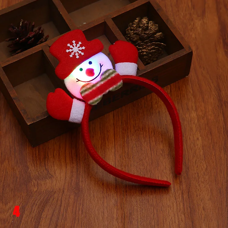 

Wholesale Christmas Glowing Headbands Lovely Snowman Santa Reindeer Hair Hoops LED Xmas Hairbands for Party Gifts M3