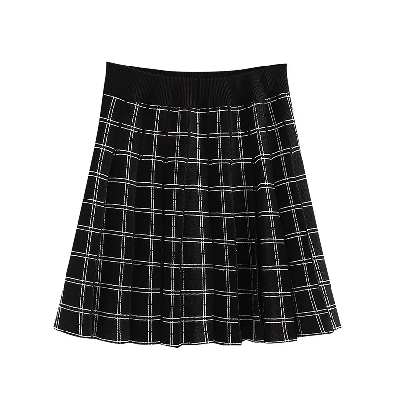 

Artsnie sweet plaid short A line skirt women winter 2020 high waist Pleated skirts vintage casual gray mini skirts jupe femme
