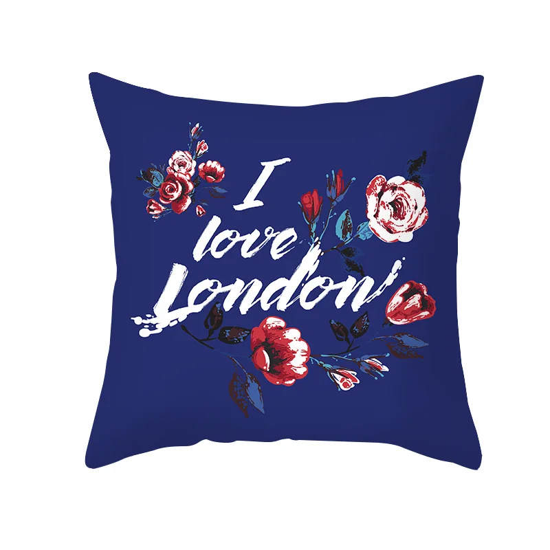 

Red and Blue British Pillow Cover Sofa Style Peach Skin Pillowcase Custom Nordic Stripe Letter Printing Sofa Cushion Cover