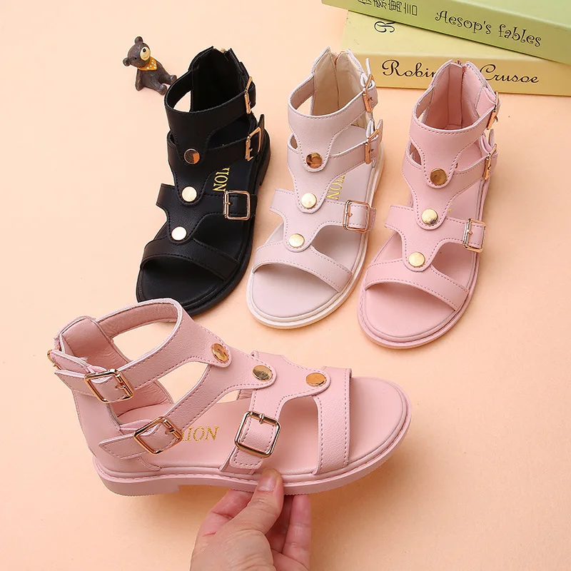 

2020 New Fashion Girls Rivet Leather Shoes Princess Kids Roman Shoes Soft Bottom Light Non-Slip Childrens Flats Shoes 4-13 Years