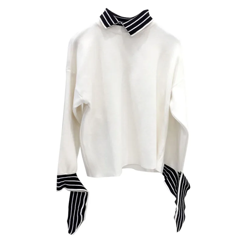 

Sister Fara Spring Autumn New Woman Sweater Long Sleeve Bottoming Shirt Solid Color Hedging Stripe Knitting Shirt All Match Tops