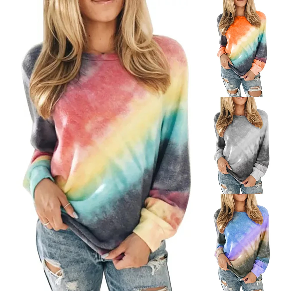 

Women Casual Long Sleeve O Neck Tie Dye Loose Pullover Sweatshirt Top Blouse Womens Clothes Sweatshirt for Women Printing Loose