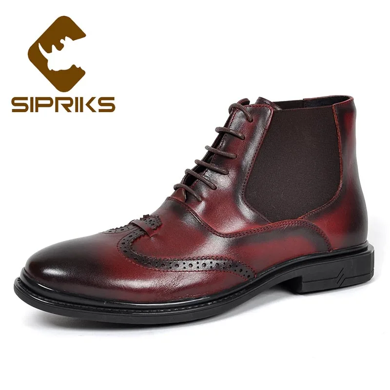 Sipriks мужские ботинки Челси ручная роспись цвета: красный и коричневый платье с