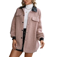 autumn winter female warm fashion coat patchwork turn down collar long sleeve lamb hair jacket greatcoat with buttons