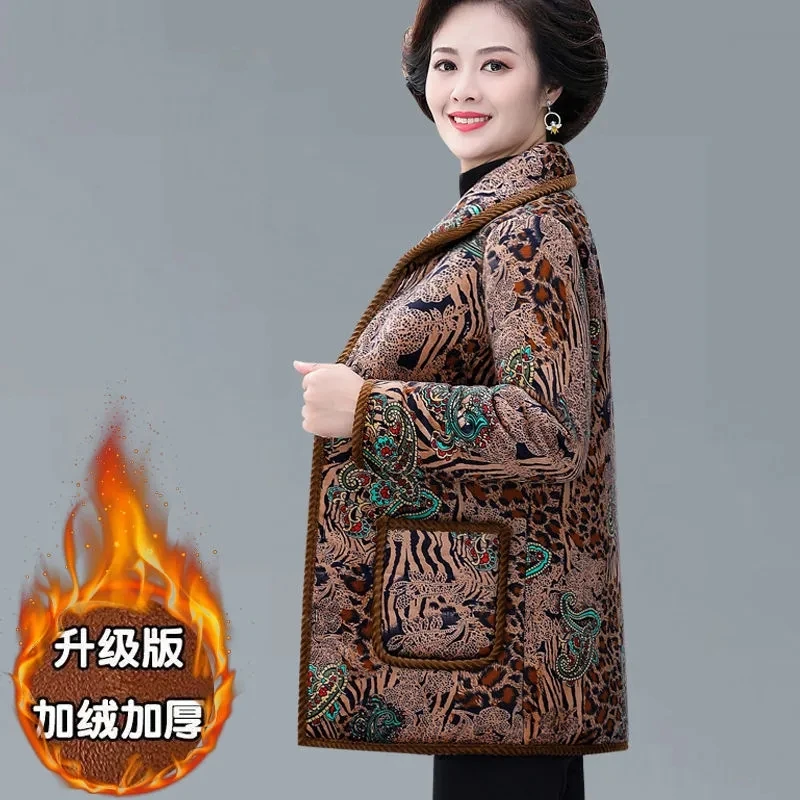 Mom Winter Coat Fleece Thickening Mid-Length Jacket Middle-Aged Elderly Winter Grandma Warm Cotton-Padded Jacket For The Elderly