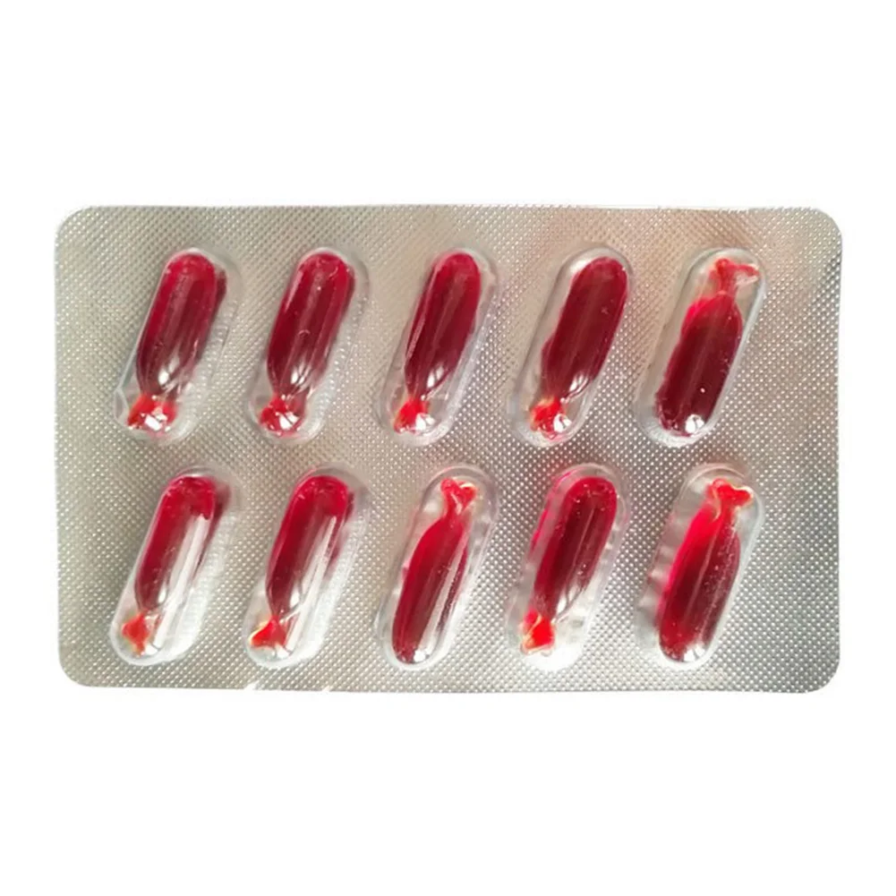 

10pcs Halloween Party Funny Toy Portable Zombie Fake Blood Capsule Pills Hematemesis Prank Edible Prop Film Joke Makeup