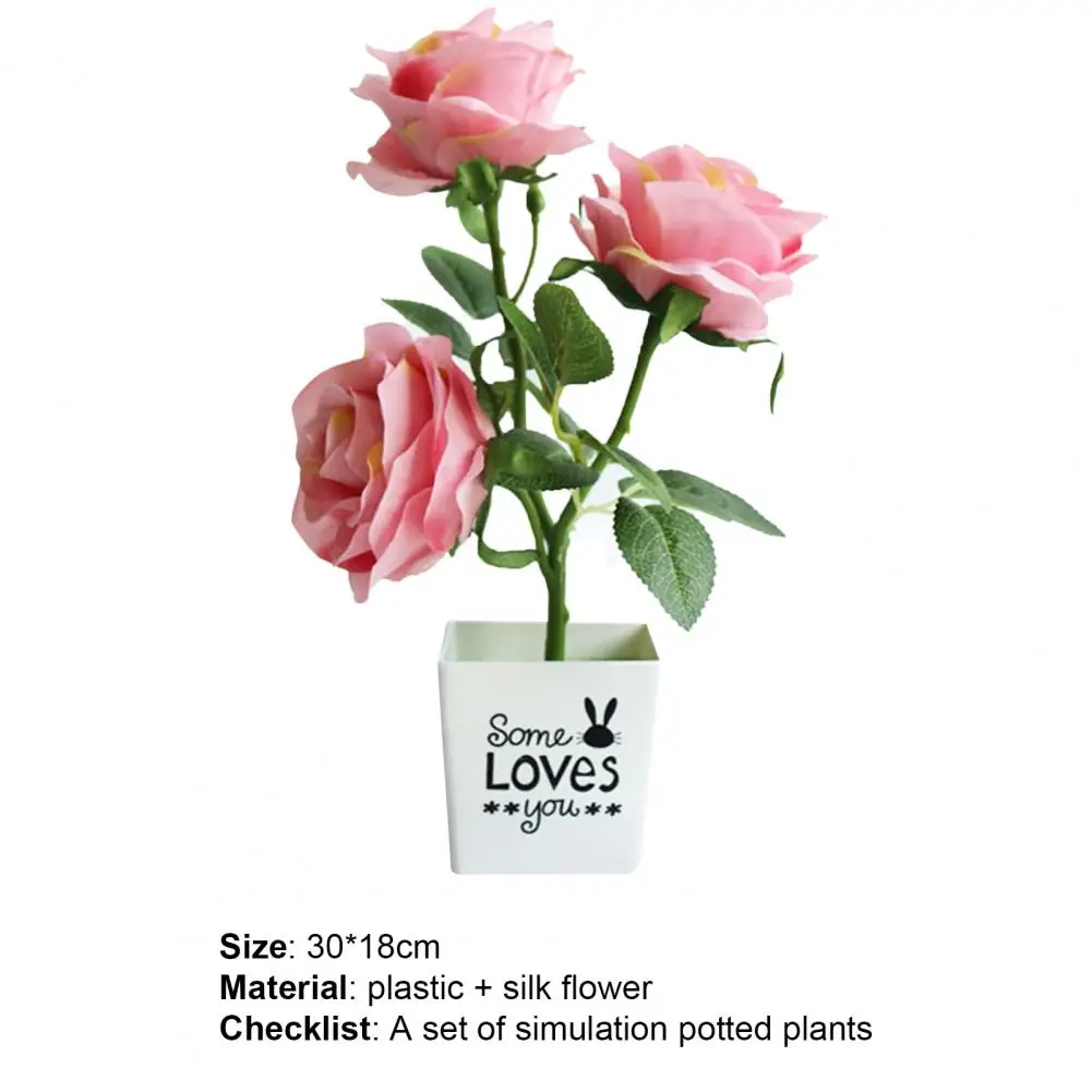 

1 Set Small Artificial Potted Plant Home DIY Plastic Ornamental Simulation Rose Flower Fake Flower-Three Big Roses Potted Bonsai