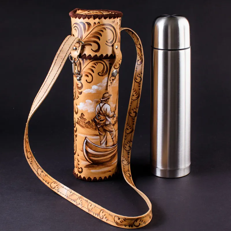 Термос 1000 мл из нержавеющей стали чехол натуральной кожи АРТ-МАСТЕР | Дом и сад