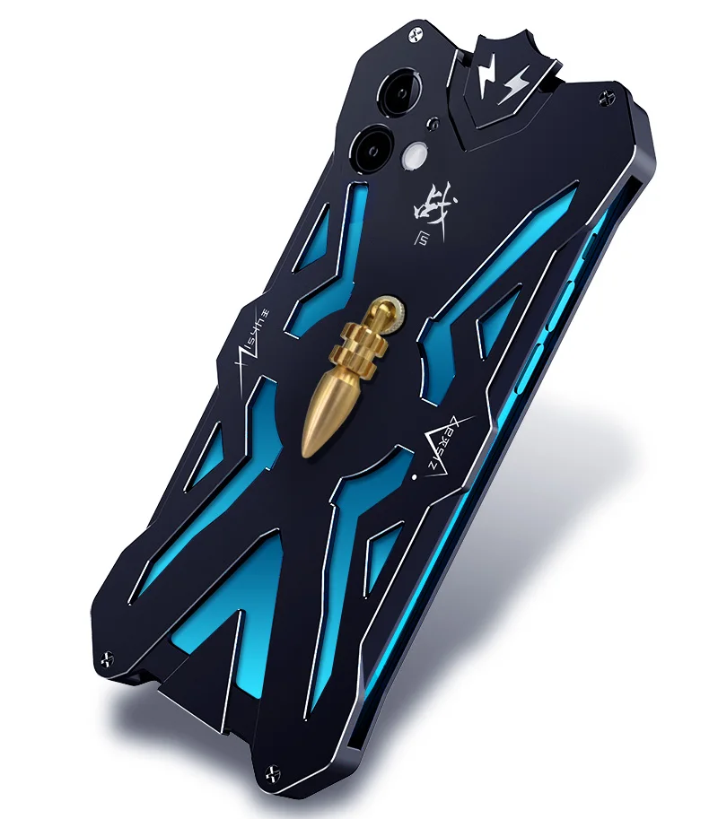 

For iPhone 12/12 Pro Luxury Gothic Style Aluminum Phone Case for iPhone 12 mini/12 Pro Max Heavy Metal Rock Back Cover w/Stander