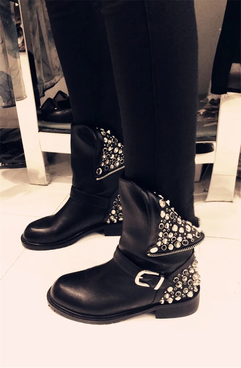 

Sgesvier Plus size 35-43 Genuine leather boots women rivets autumn winter ankle boots punk ladies motorcycle boots female shoes