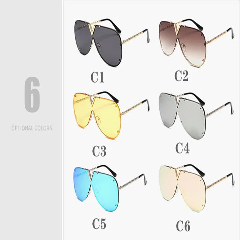 

HBK 2021 New Arrivals Oversized Rivet Pilot Sunglasses Women Men Big Metal Frame One Piece Fashion Brand Design Male Ladies
