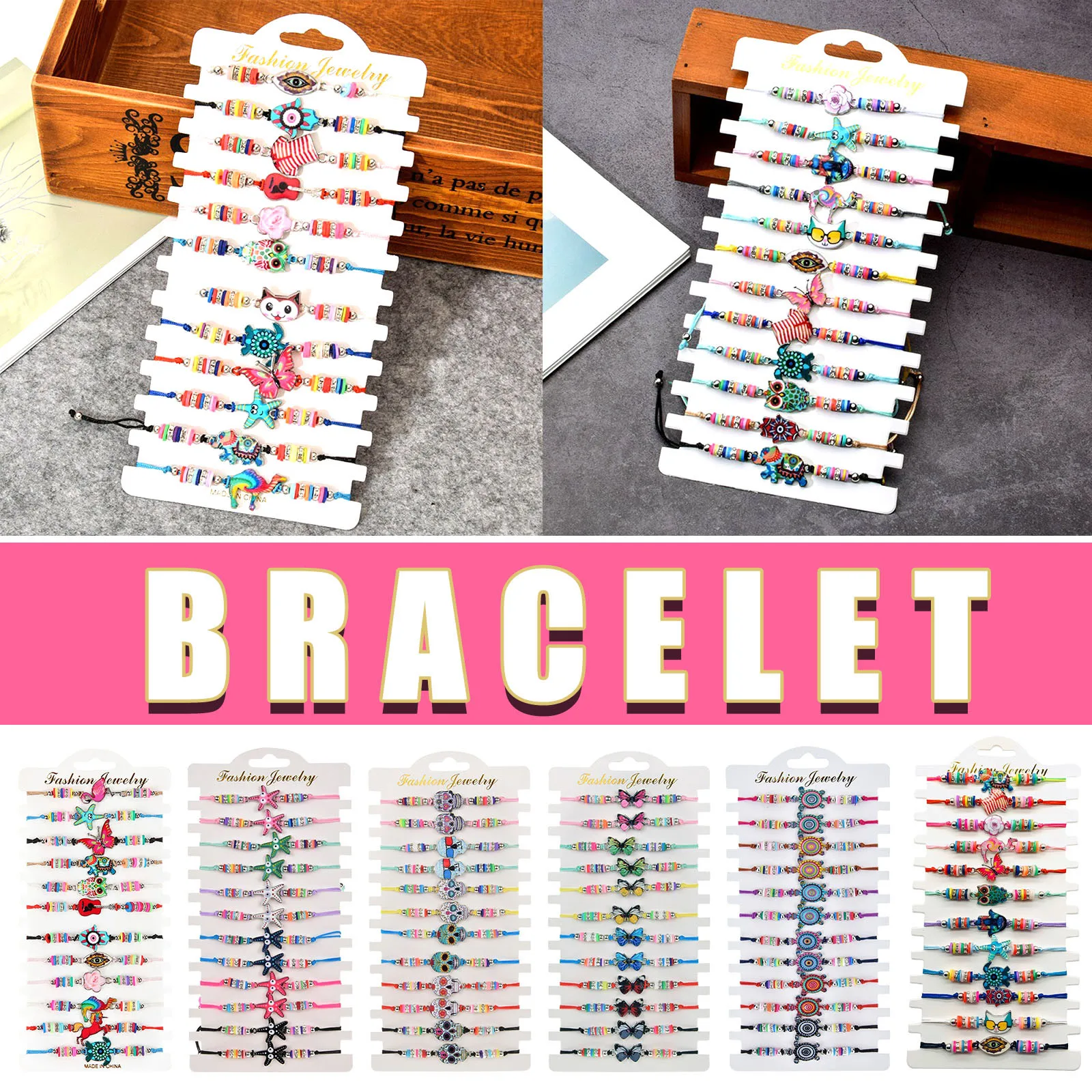Bohemian Alloy Soft Ceramic Animal Woven Children's Bracelet 12 Bracelets Set For Women Jewelry Accessories Украшения Женские |