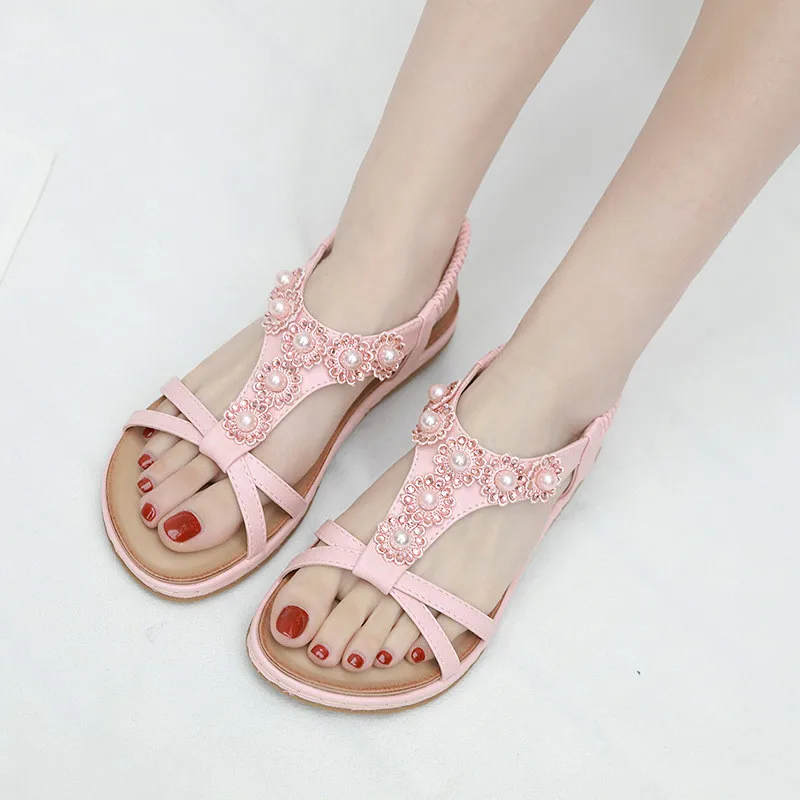 

BEYARNENew 2020 holiday beach beach beach bohemian drill large yard comfortable flat shoes casual sandals