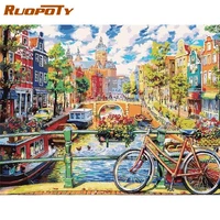 ruopoty bike on bridge scenery painting by number kits for adults children hand painted diy gift living room wall decoration art