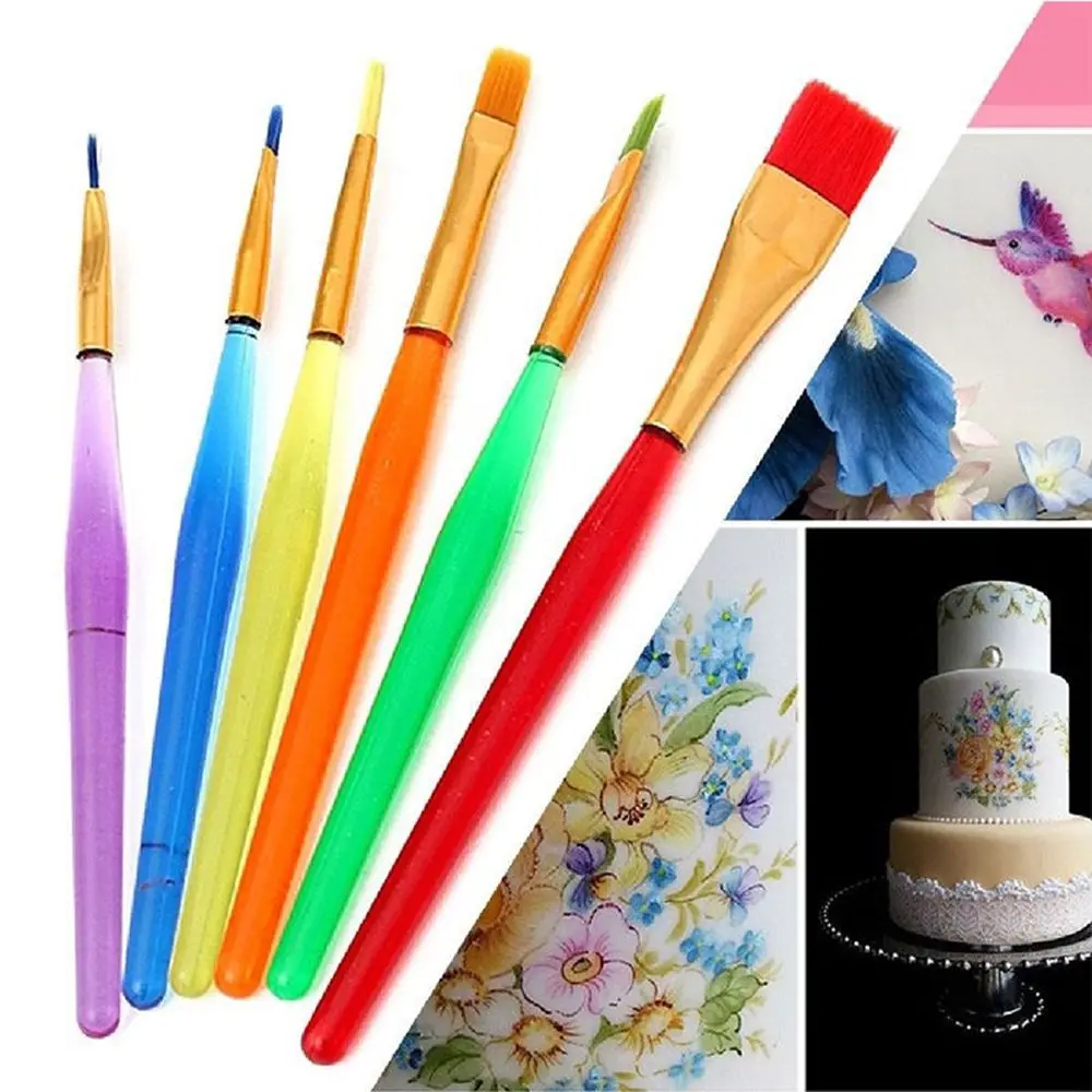 

6pcs Creamy Paint Pen Brush Color Carving Group Fondant Sugar Cake Carving Pen Sugar Cane Tool DIY Kitchen Baking Decorating