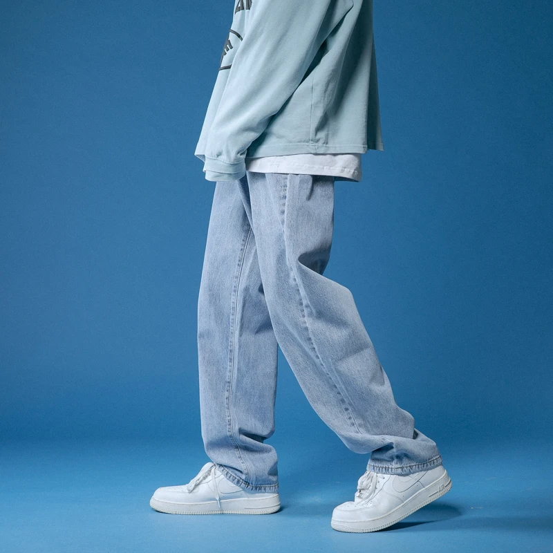 Denim Trousers Mens Jeans Pants Spring Wide-leg Jeans Men's Fashion Casual Korean Jeans Men Streetwear Loose Hip-hop Straight