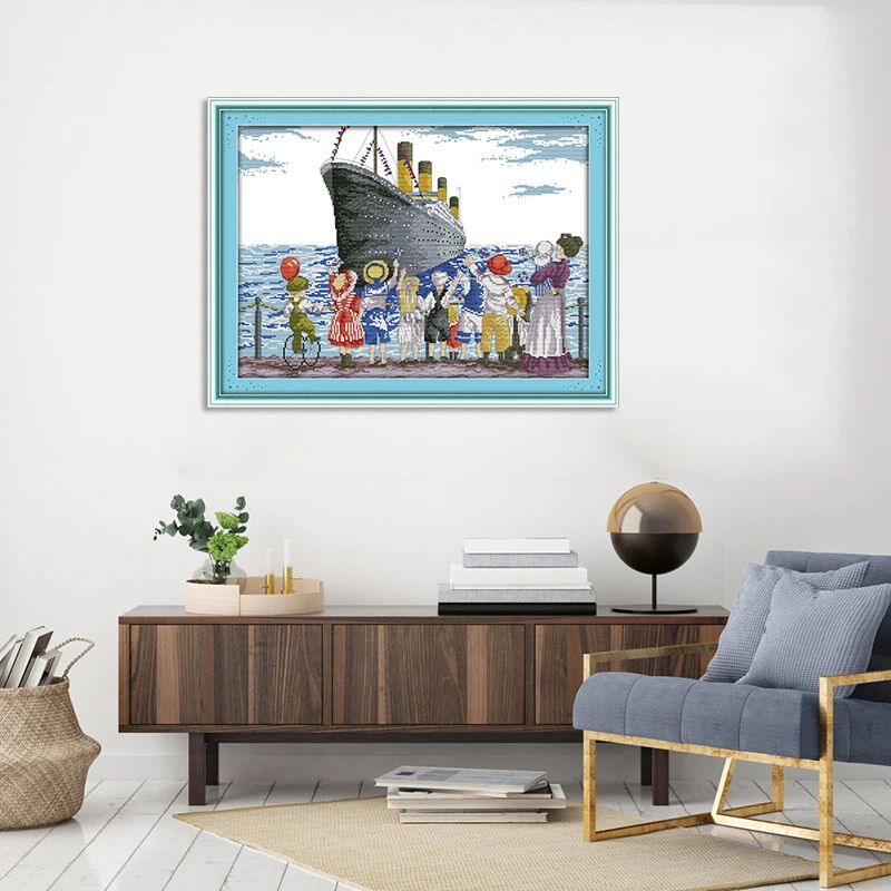 Набор для вышивки крестиком Joy Sunday отправляется из порта напечатанный на холсте 11