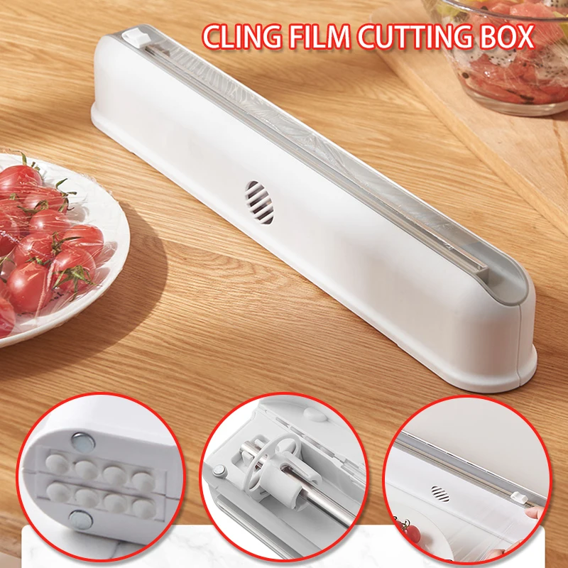 

Hanging Film Cutter with Sucker Household Kitchen Supplies Foil Tin Foil Divider Cutting Box Plastic Food Wrap Dispenser TP-Hot