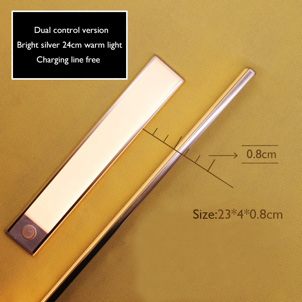 

Ultra-thin 23/40/60CM Wall Lamp LED PIR Motion Sensor Under Cabinet Light USB Rechargeable Wardrobe Cupboard Closet Night Light