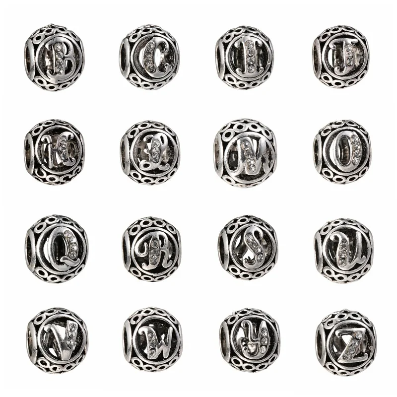 

10Pcs Letters Alphabet From A to Z Ball CZ Crystal Clip Spacer Charms Beads for Women Men Pandora Bracelet Crafts Jewelry Making