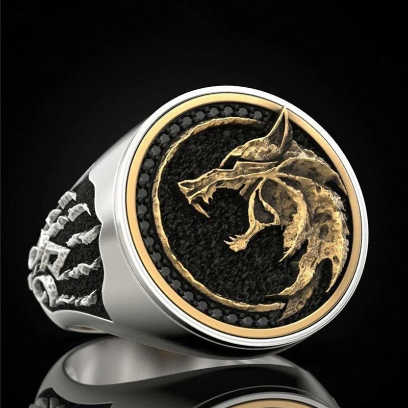 Классические двухцветные кольца с головой волка для мужчин винтажное модное